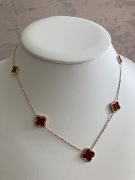 18 K Gold Plated Clover Necklace Rose Gold Maroon, 4 of 7