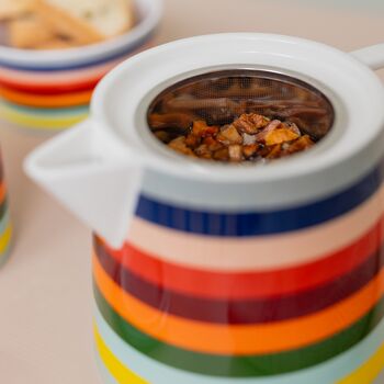 Porcelain Striped Tea Pot With Filter And Matching Mugs, 9 of 11