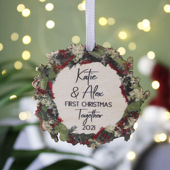 First Christmas Together Couples Wreath Tree Decoration, 8 of 8