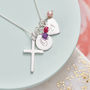 Silver Cross Birthstone Personalised Necklace, thumbnail 9 of 12
