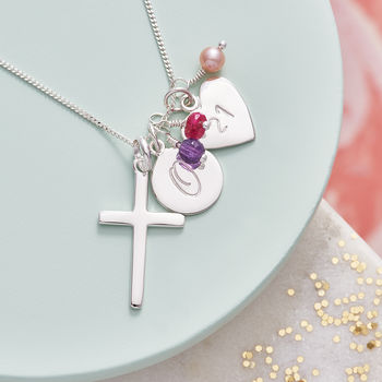 Silver Cross Birthstone Personalised Necklace, 9 of 12
