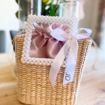 Personalised Straw And Pearl Bag With Bow, 6 of 7
