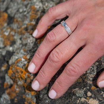 March Aquamarine Birthstone Ring In Textured Sterling Silver, 2 of 5