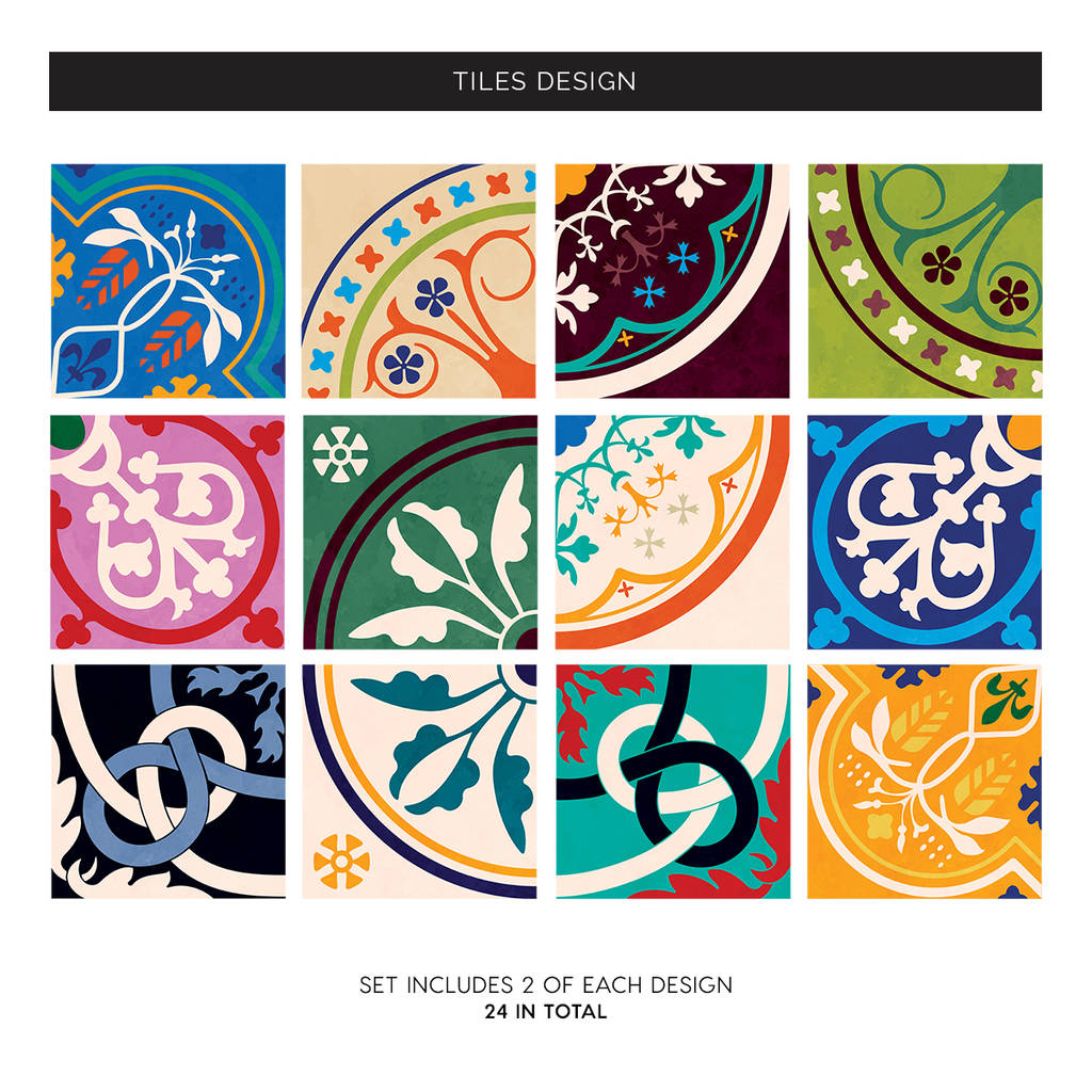 Colourful Moroccan Tile Stickers Set Pack Of 24 By Sir