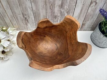 21cm Hand Carved Teak Root Star Bowl Wood Serving Dish, 3 of 12
