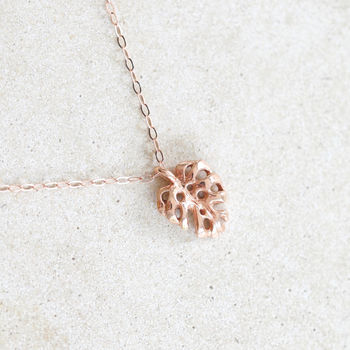 9ct Rose Gold Monstera Palm Leaf Charm Necklace, 2 of 5