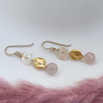 Rose Quartz, Mother Of Pearl And Gold Disc Earrings, 2 of 3