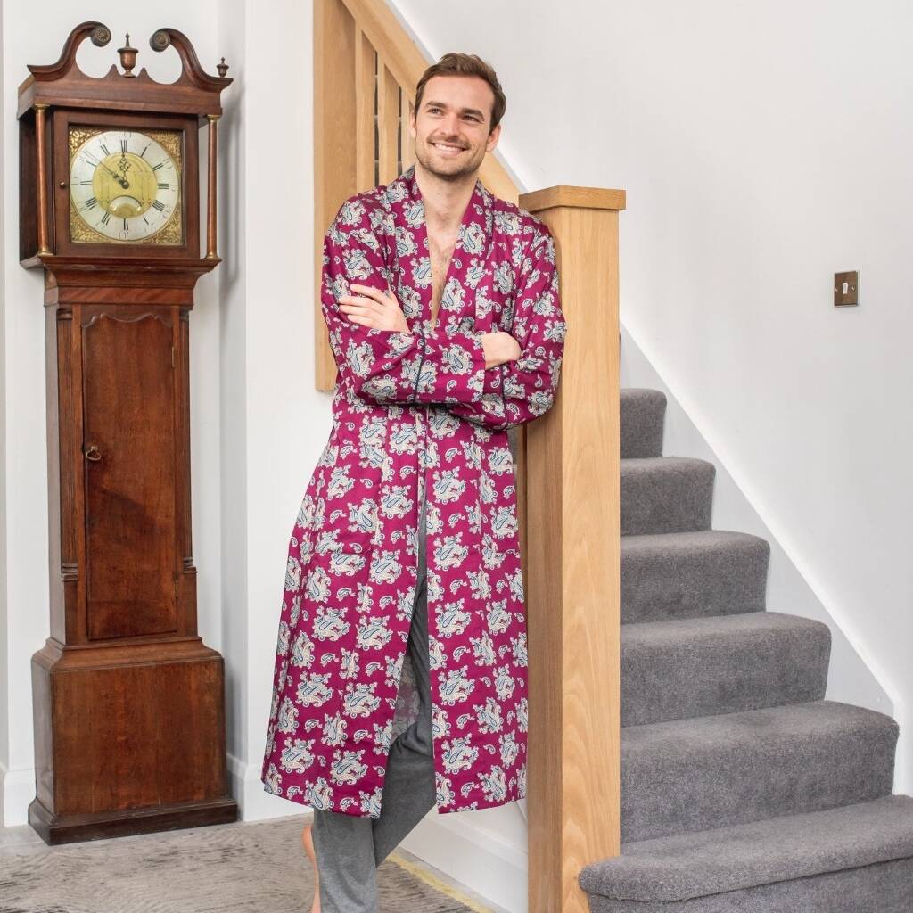 Lightweight Men's Dressing Gown Gatsby Paisley Wine, 1 of 4