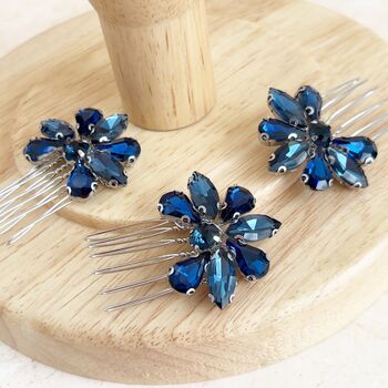 Navy Blue Crystal Hair Comb Set, 5 of 5