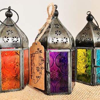 Handmade Moroccan Style Lantern Orange Blue And Purple, 4 of 8