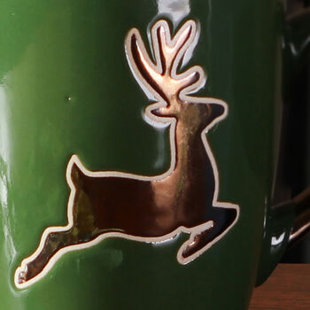 Set Of Four Forest Green Christmas Reindeer Mugs, 4 of 7