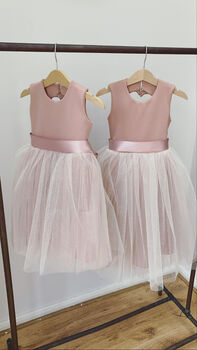 Girl Blush Pink Sparkly Tutu Flower Girl Dress, 2 of 7