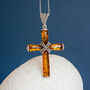 Mens Personalised Sterling Silver Baltic Amber Cross Necklace, thumbnail 1 of 10