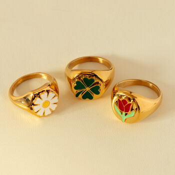 Chunky Signet Ring With Everlasting Red Tulip Flower, 4 of 5