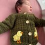 Personalised Baby Name Cardigan With Chicks, thumbnail 1 of 12