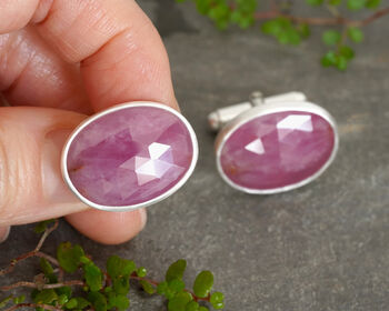 28.5ct Pink Sapphire Cufflinks In Sterling Silver, 2 of 3