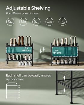 Metal Shoe Rack Shoe Organiser With Side Hooks, 3 of 7