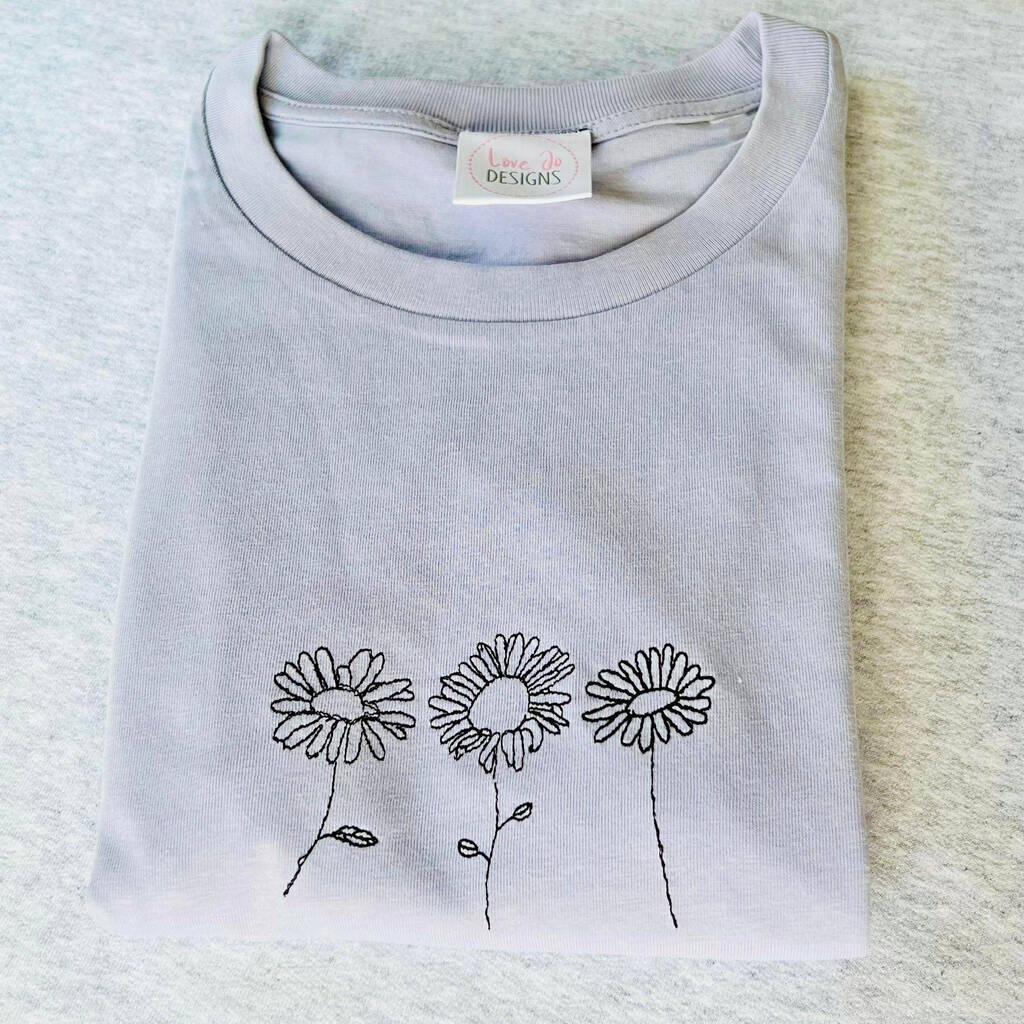 Embroidered Sunflower Sketch T Shirt, 1 of 4