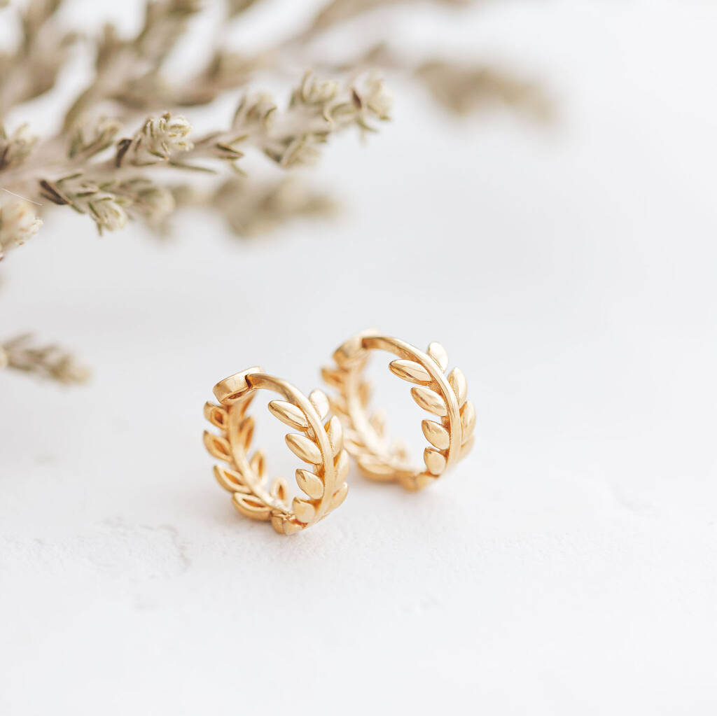 Maia Olive Branch Huggie Earrings By Mhoho and Co