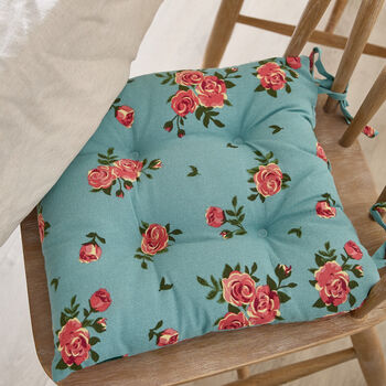 Set Of Two Tie On Blue Rose Seat Pads, 4 of 5