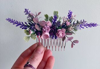 Purple And Lavender Flower Hair Comb, 5 of 6