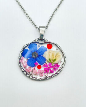 Real Blue And Pink Flowers Drop Earrings Silver Or Gold, 4 of 9