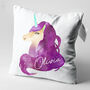 Personalised Purple Unicorn Name Cushion, Girl's Bedroom Decor, thumbnail 2 of 6