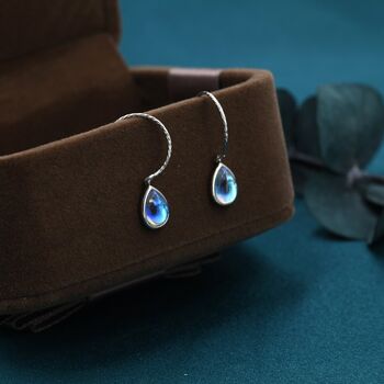 Moonstone Droplet Drop Hook Earrings Sterling Silver, 2 of 11