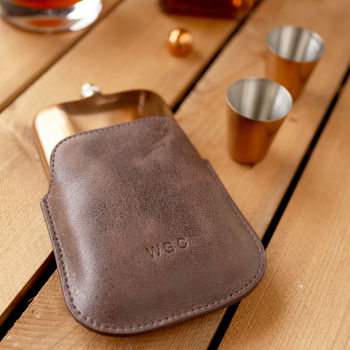 Copper Hip Flask Set With Personalised Leather Sleeve, 2 of 12