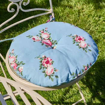 Set Of Two Blue Floral Round Seat Pads, 3 of 6