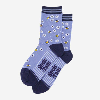 Bees Floral Snowflake Bamboo Ankle Socks Women's Blue, 2 of 4