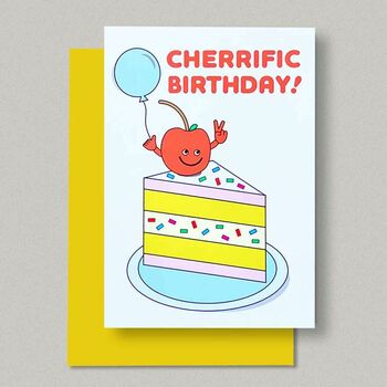 Funny Cute Cherrific Cherry Happy Birthday Cake Card, 3 of 4
