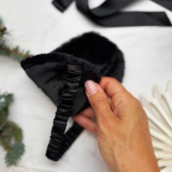 Luxury Christmas Pyjama Gift Set For Her With Eye Mask And Satin Hair Bow In Cream And Black, 5 of 10