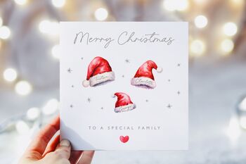 Personalised Family Santa Hats Christmas Card *Up To Six Santa Hats, 2 of 6