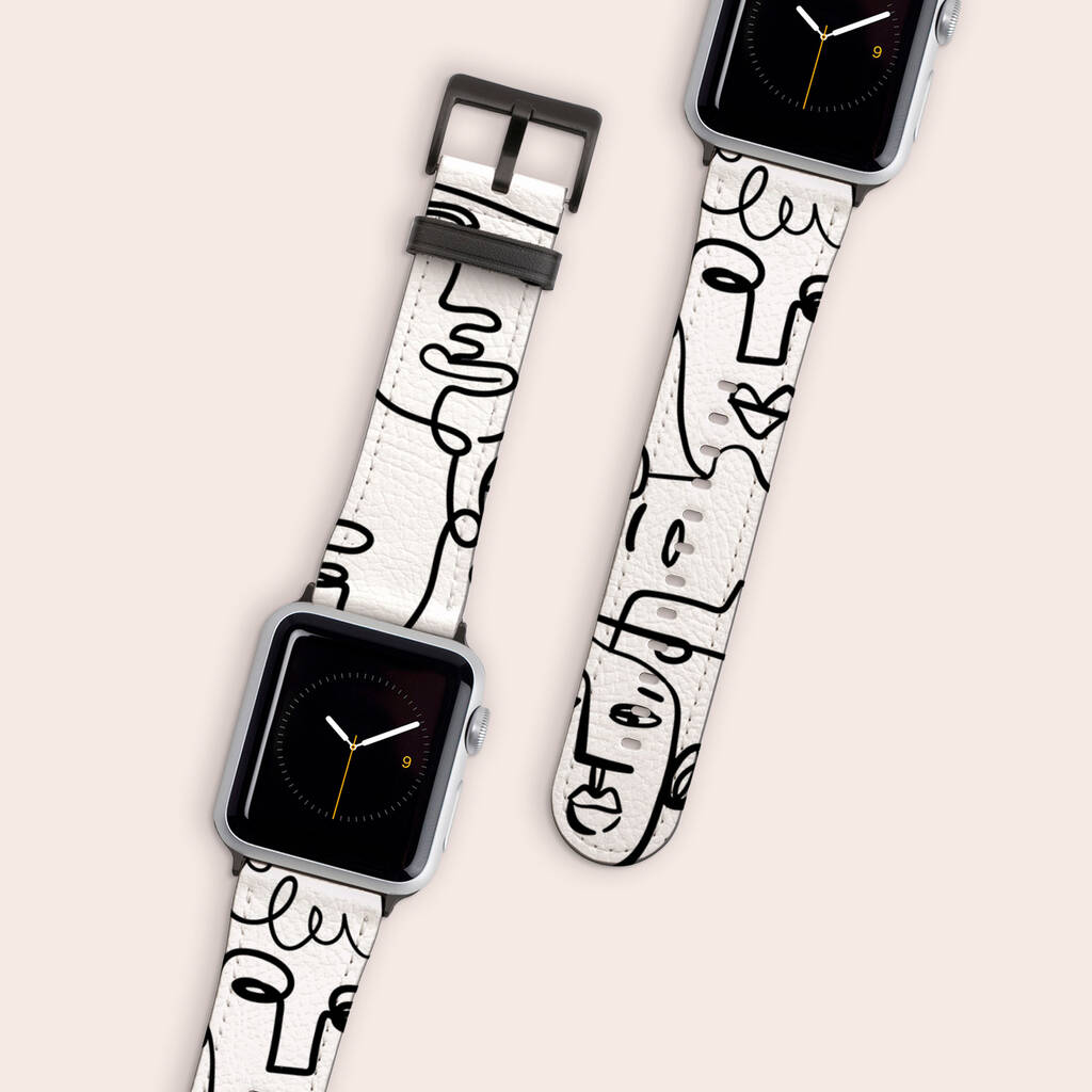 Line Art Faces Vegan Leather Apple Watch Band, 1 of 6