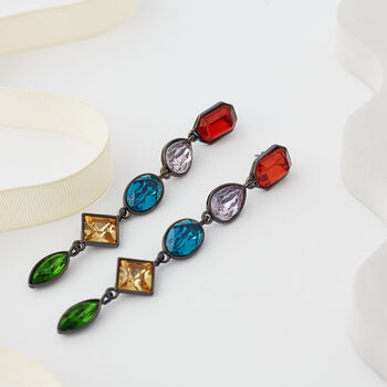 Multi Colour Long Drop Crystal Earrings, 2 of 3