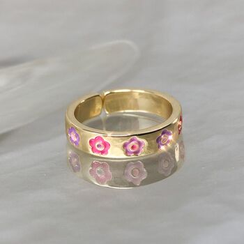 Enamel Pink Rings, Flower, Heart, Star / Gold Filled, 2 of 8