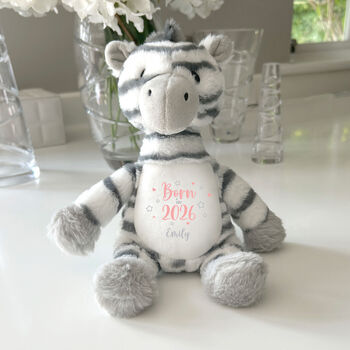 Personalised Born In 2026 Zebra New Baby Teddy Bear, 12 of 12