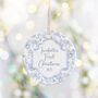 Baby's First Christmas Personalised Floral Ceramic Tree Decoration Pink Or Blue, thumbnail 2 of 5