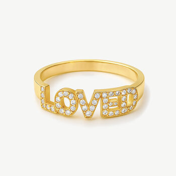 Women's Sparkling “Loved” Script Ring, 2 of 4