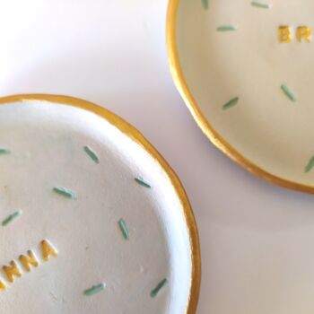 Personalised Handmade Green And Gold Ring Dish, 4 of 12