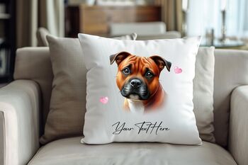 Personalised Staffordshire Bull Terrier Hearts Cushion Cover B, 2 of 2