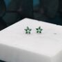 Emerald Green Forget Me Not Flower Cz Stud Earrings Two, thumbnail 4 of 11