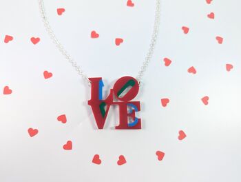 Love Necklace Acrylic Love Art Pendant Silver Plated, 5 of 10