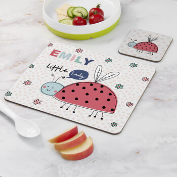 Personalised Children's Pastel Ladybird Placemat Set, 5 of 6