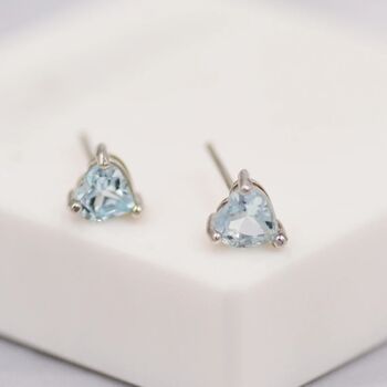Natural Blue Topaz Stone Heart Stud Earrings, 4 of 10