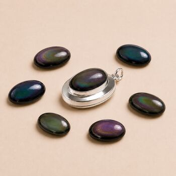 Personalised Sterling Silver Rainbow Obsidian Gemstone Photo Locket Necklace, 3 of 6