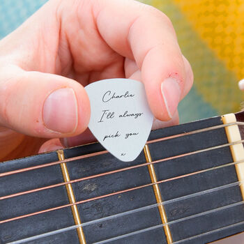 Personalised 'I'll Always Pick You' Guitar Pick Keyring, 2 of 7