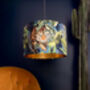 Big Cat Velvet Flint Blue Lampshades With Gold Lining, thumbnail 2 of 8