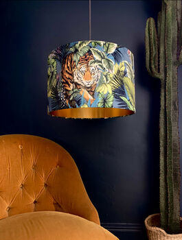 Big Cat Velvet Flint Blue Lampshades With Gold Lining, 2 of 8